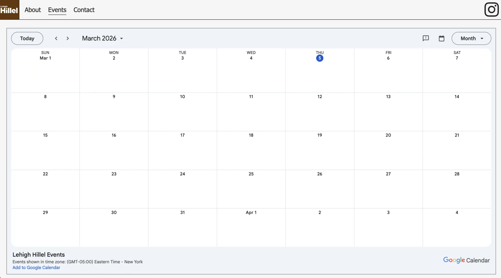 Hillel events page