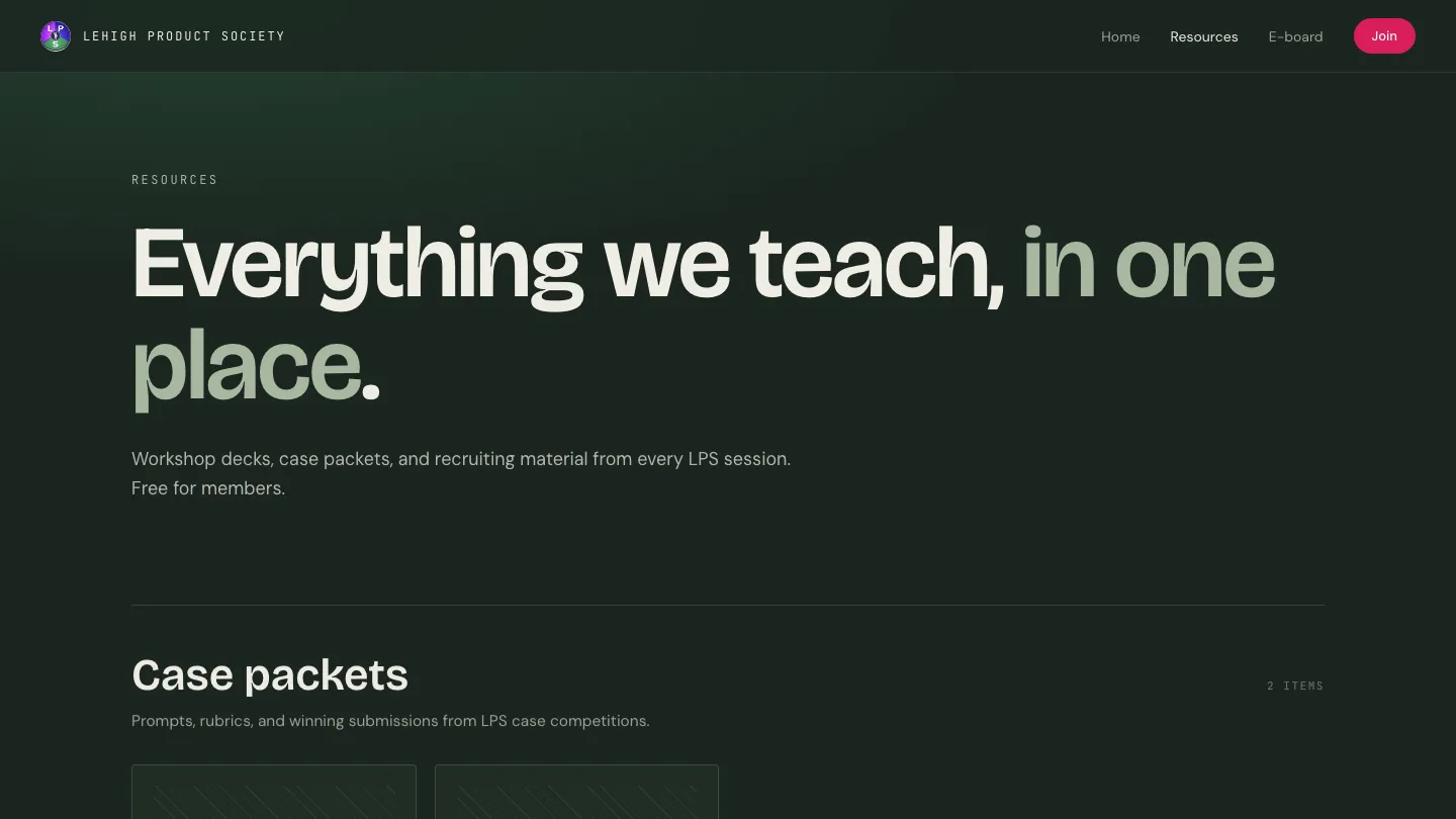 Lehigh Product Society resources page
